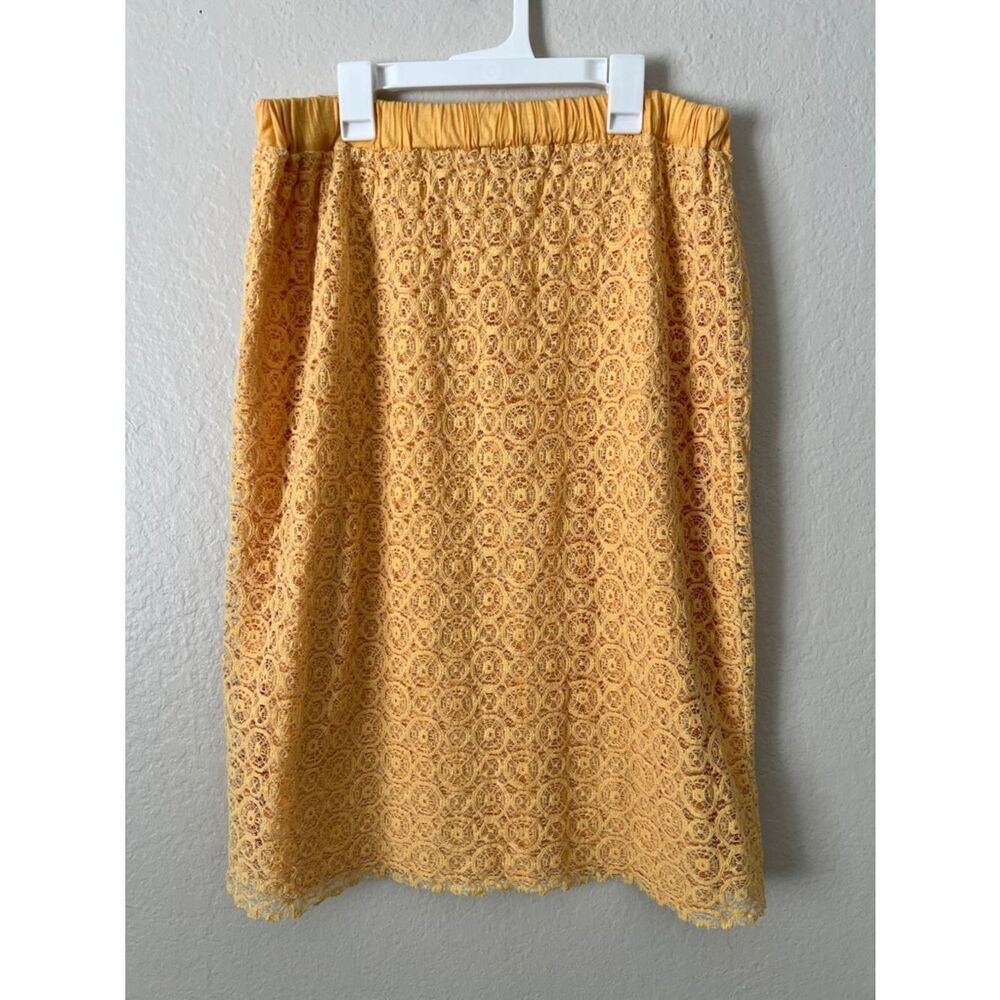 EUC Fraiche By J Yellow Lace A-Line Silk Skirt with Modal Lining in Size S